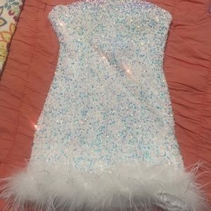 ANASTASIA WHITE SEQUIN MINI DRESS